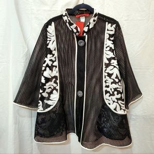 $980 HAUTE COUTURE PARIS Black & White Blouse Jacket Cardigan Sz M